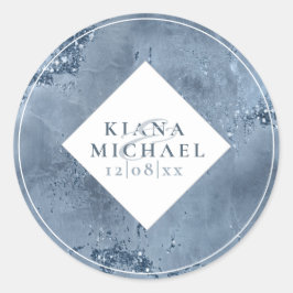 Stone Glitter Bröllop Dusty Blue ID647 Runt Klistermärke