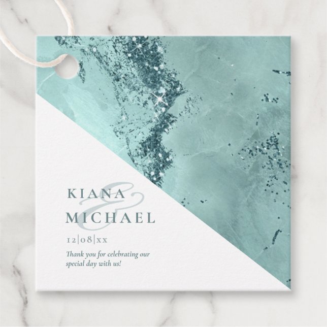 Stone Glitter Bröllop Teal ID647 Gåvor Etiketter (Framsida)