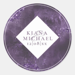 Stone Glitter Bröllop Violet ID647 Runt Klistermärke