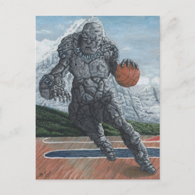 Stone Golem Basketball Player Fantasy Art Postcard Vykort (Framsida)