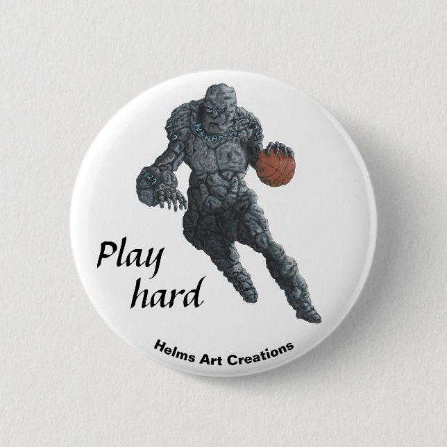 Stone Golem Basketball Sport Fantasy Art Button Knapp (Framsida)
