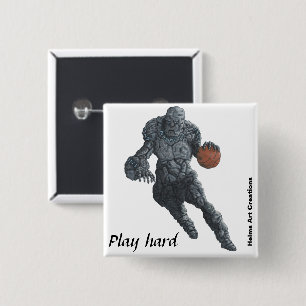 Stone Golem Basketball Sports Fantasy Art Button Knapp