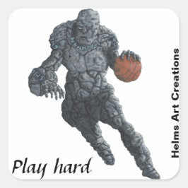 Stone Golem Basketball Sports Fantasy Art Stickers Fyrkantigt Klistermärke
