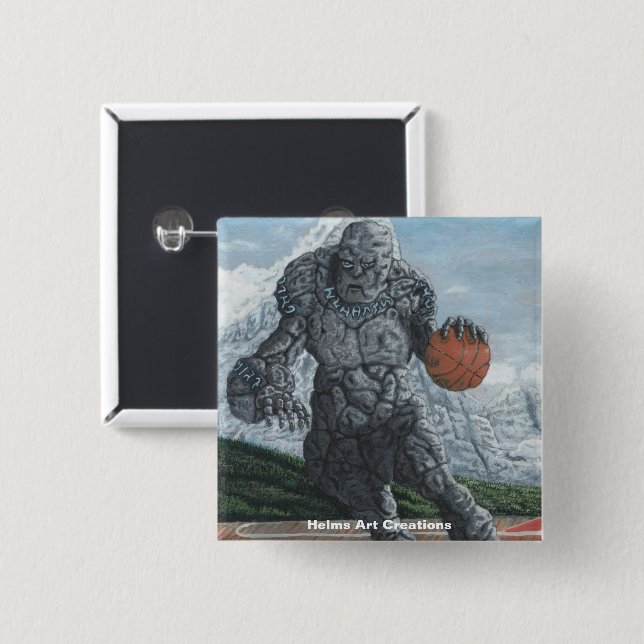 Stone Golem spelar basketball Fantasy Art Button Knapp (Framsida & baksida)
