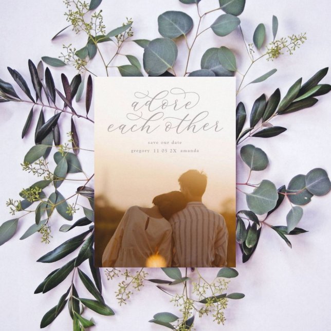 Stone Grått Adore varandra Calligraphy Photo Spara Datumet (Skapare uppladdad)