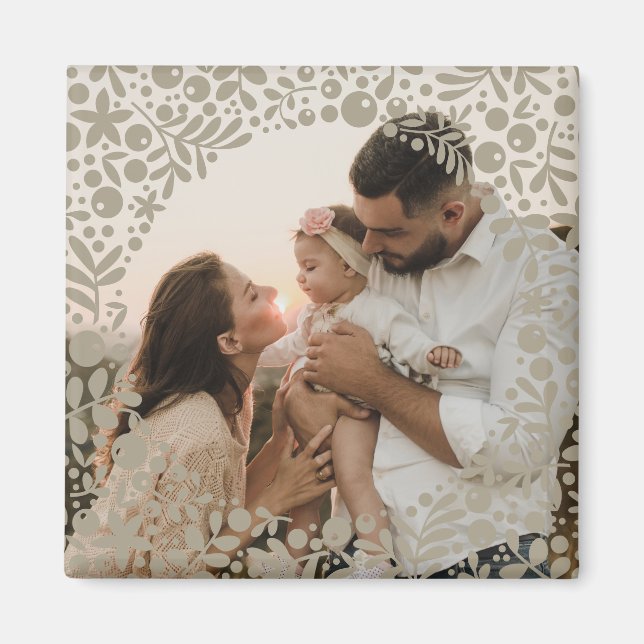 Stone Gray Berry Border Frame Photo Magnet (Framsidan)