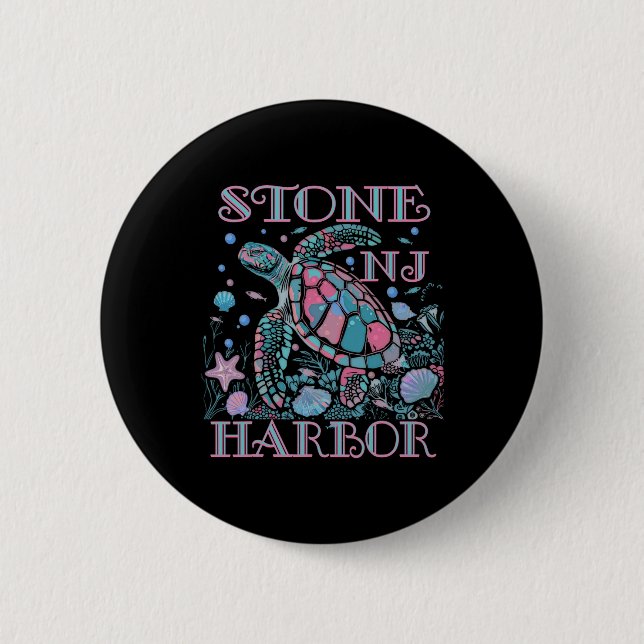 Stone Harbor Nj Sköldpaddsentusiast Färgglatt Stra Knapp (Framsida)