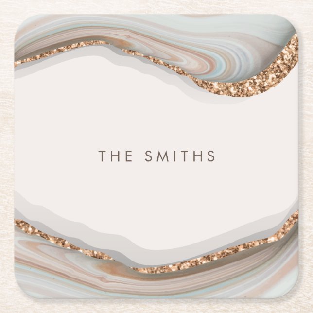 Stone Marble Agate Underlägg Papper Kvadrat (Framsidan)