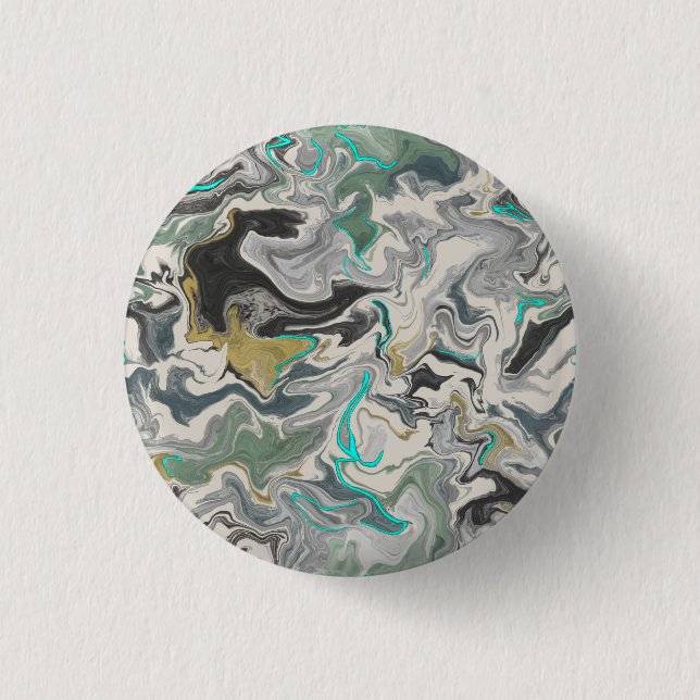 Stone Marbling with Turquoise Veins 1 1/4" Round Knapp (Framsida)