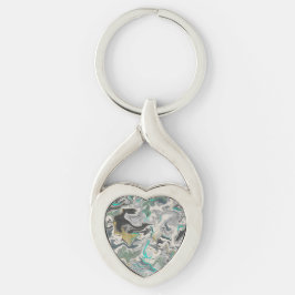 Stone Marbling with Turquoise Veins Heart Twisted Heart Silverfärgad Nyckelring