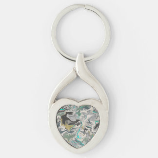 Stone Marbling with Turquoise Veins Heart Twisted Heart Silverfärgad Nyckelring