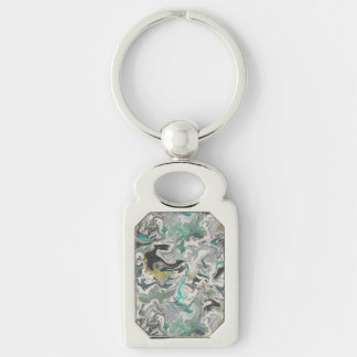 Stone Marbling with Turquoise Veins Rectangle Rektangulärt Silverfärgad Nyckelring