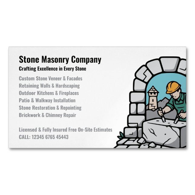 Stone Masonry Company Services Logo Magnetiska Visitkort (Framsida)