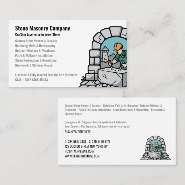 Stone Masonry Company Services Visitkort (Fram/baksida)