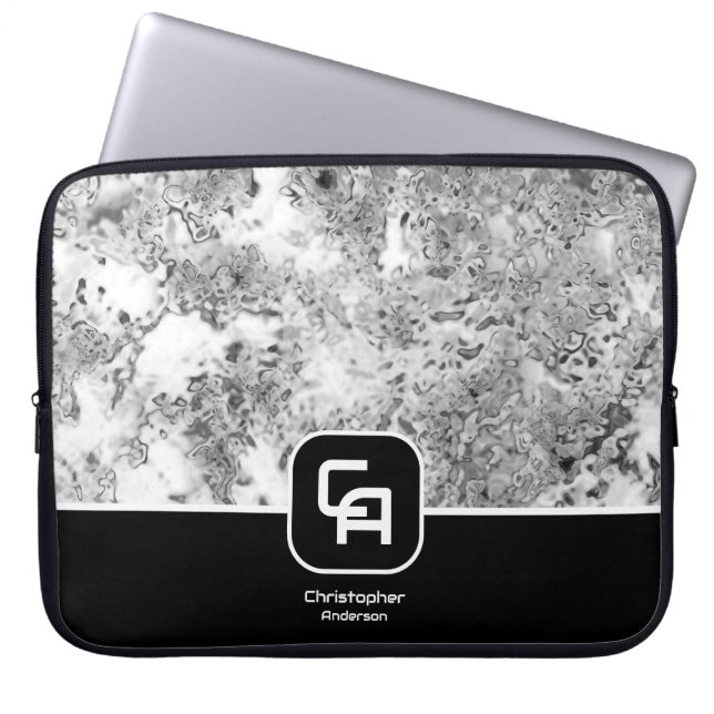Stone Monogram Black White Laptop Fodral (Framsidan)