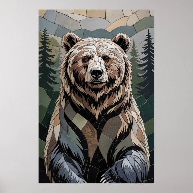 Stone Mosaic Bear Woodland Poster (Framsidan)
