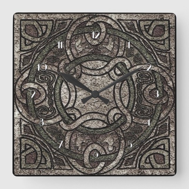 Stone Struktur Celtic Knot Wall Clock Fyrkantig Klocka (Framsida)
