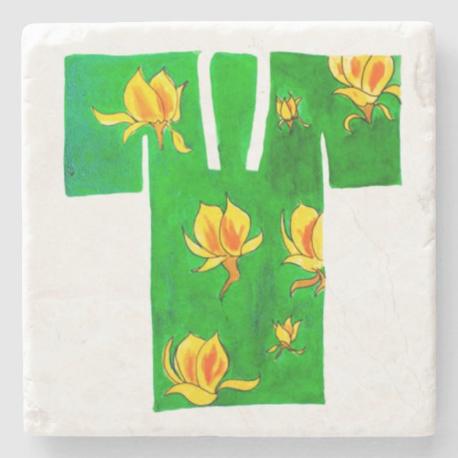 Stone underlägg med grönt och guld nagajuban-desig (Framsidan)