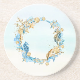 Stone Underlägg Seashell Beach Theme Blue, Tan, Aq