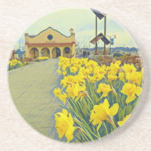 Stone Underläggs Petaluma Tåg Station Daffodils