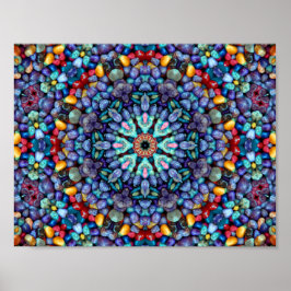 Stone  Vintage Blue Fractal Kaleidoscope Poster