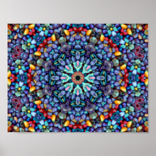 Stone Vintage Blue Fractal Kaleidoscope Poster