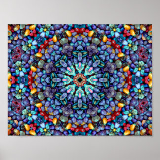 Stone Vintage Blue Fractal Kaleidoscope Poster
