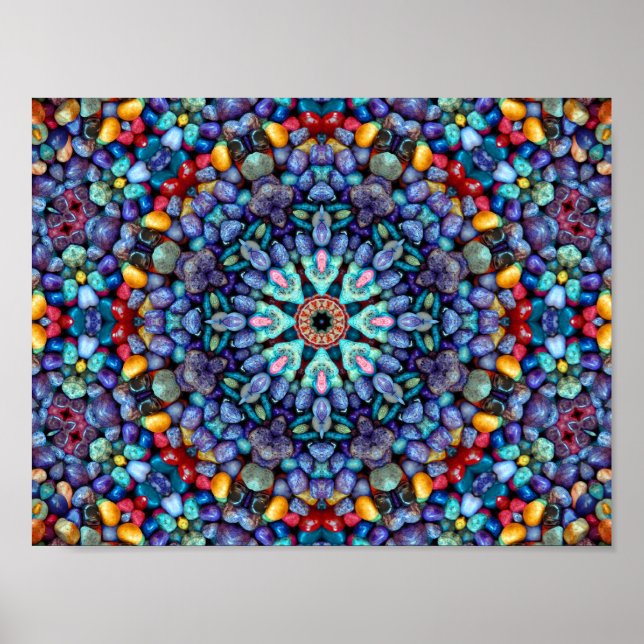 Stone  Vintage Blue Fractal Kaleidoscope Poster (Framsidan)