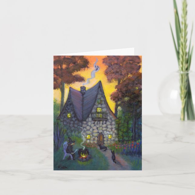 Stone Witch's House Halloween Note Card Kort (Framsida)