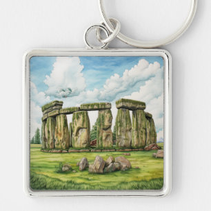 Stonehenge #2 fyrkantig silverfärgad nyckelring