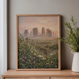 Stonehenge Dawn Mist Tall Grass Art Canvastryck