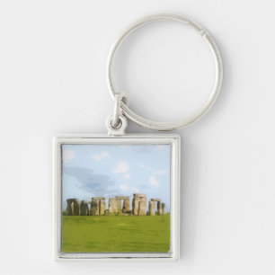 Stonehenge domarringmonument fyrkantig silverfärgad nyckelring