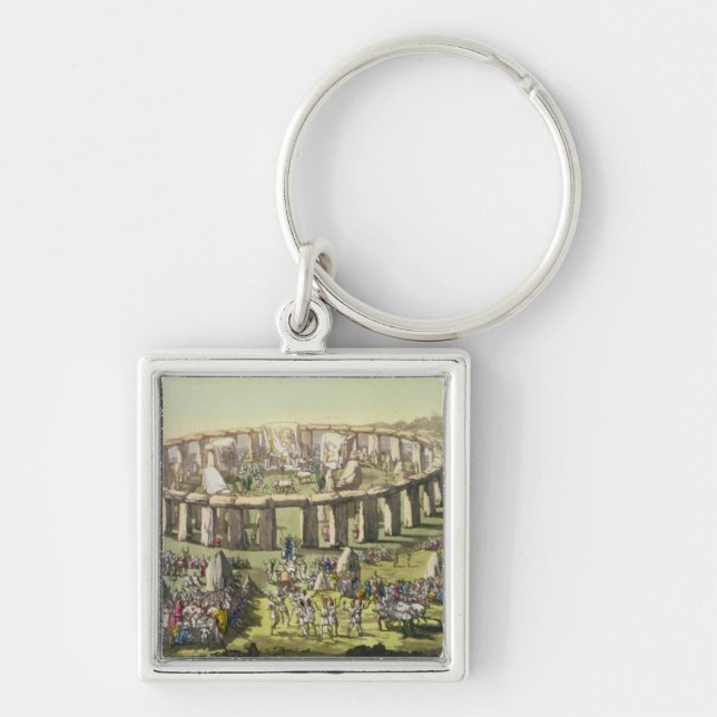 Stonehenge eller ett cirkulärtempel av druidsna, fyrkantig silverfärgad nyckelring (Framsidan)
