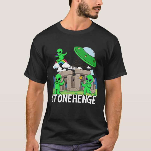 Stonehenge England Souvenir Utomjordingars & Flies T Shirt (Framsida)