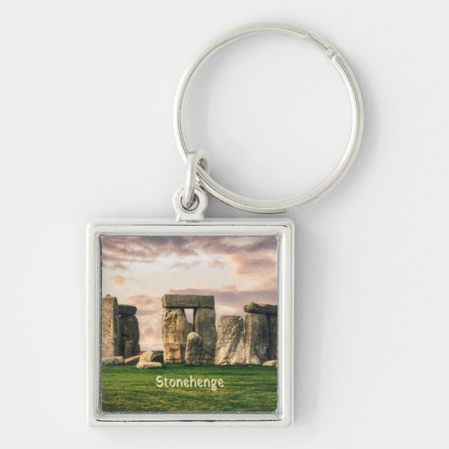 Stonehenge England UK Fyrkantig Silverfärgad Nyckelring (Framsidan)