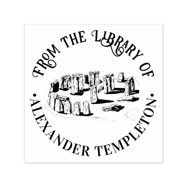 Stonehenge "från bibliotek i" Bok Namn-rundan Självfärgande Stämpel (Design)