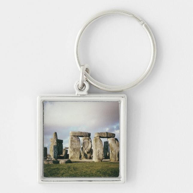 Stonehenge Fyrkantig Silverfärgad Nyckelring (Framsidan)