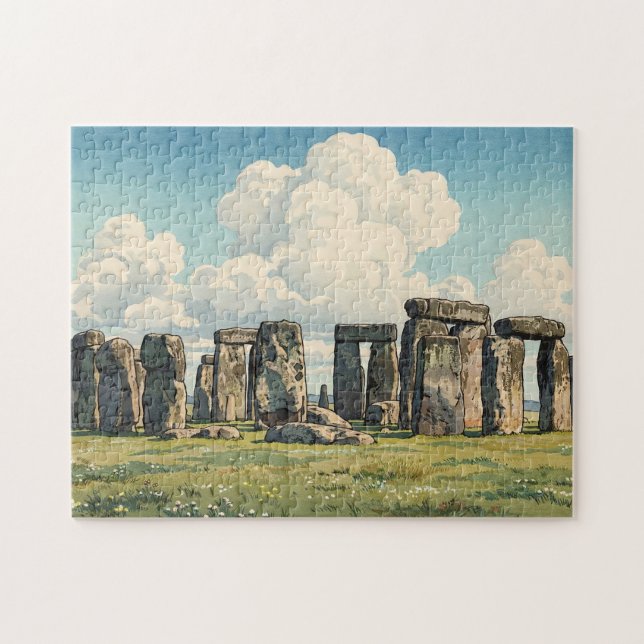 Stonehenge Japansk Träblockstryck Pussel (Horisontell)