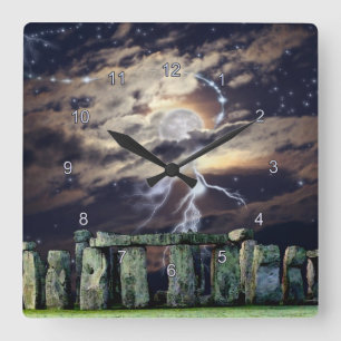 Stonehenge Mystical Druid Art History Clock Fyrkantig Klocka