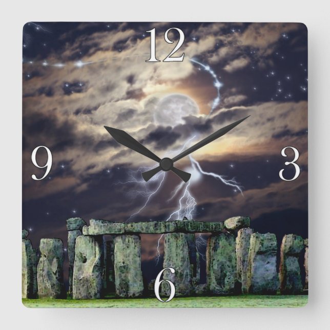 Stonehenge Mystical Druid Art History Clock Fyrkantig Klocka (Framsida)