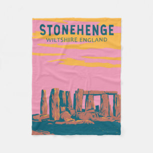 Stonehenge Travel Art Retro Illustration Fleecefilt