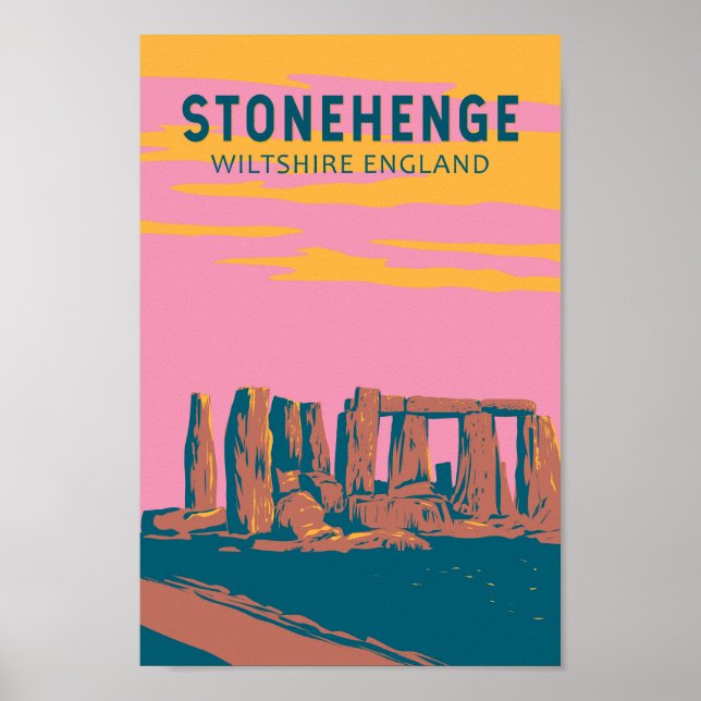 Stonehenge Travel Art Retro Illustration Poster (Framsidan)