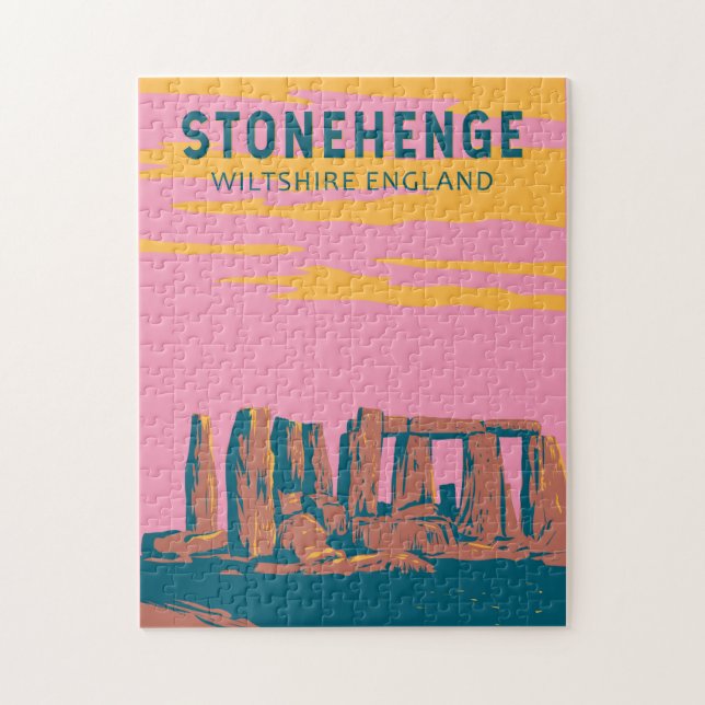 Stonehenge Travel Art Retro Illustration Pussel (Vertikal)