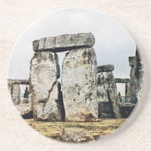 Stonehenge Watercolor Art Underlägg Sandsten (Framsidan)