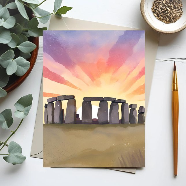 Stonehenge | Wiltshire England Historic Watercolor Vykort (Skapare uppladdad)