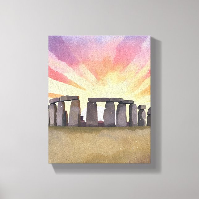 Stonehenge | Wiltshire England Historisk Akvarell Canvastryck (Framsida)