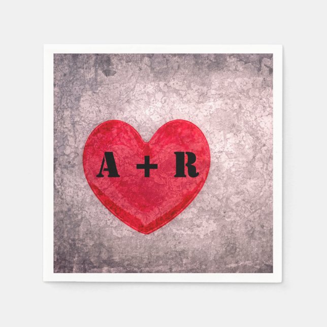 Stonewaschat Heart Personlig Monogram Pappersservett (Framsidan)