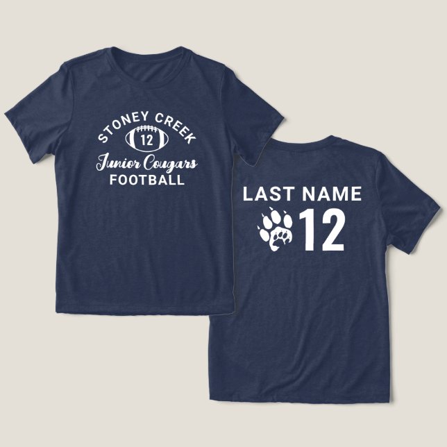 Stoney Bäck Junior Cougars Anpassningsbar Football T Shirt (Design fram och bak)