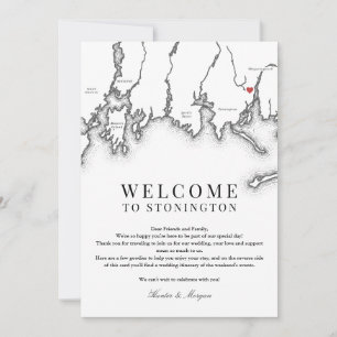 Stonington CT Bröllop Välkommen Brev Black White Tack Kort