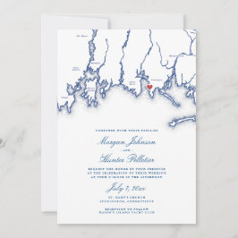 Stonington CT Karta Elegant Blue Church Bröllop Inbjudningar
